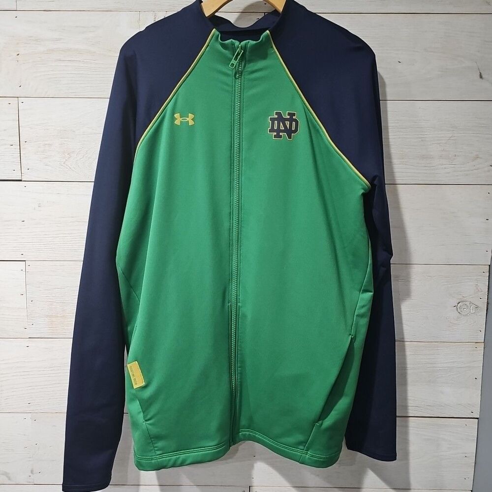 Notre Dame Under Armour FULL Zipper Jacket SZ LARGE WOMENS Green/Blue